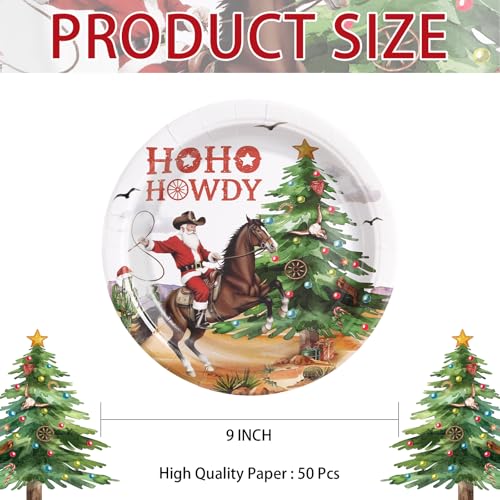 50 Pcs Christmas Cowboy Party Paper Plates - Grencian