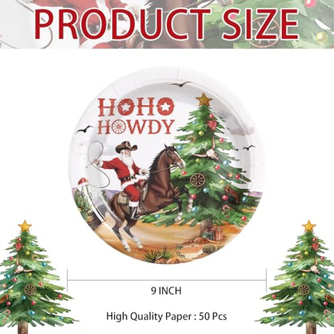 50 Pcs Christmas Cowboy Party Paper Plates - Grencian