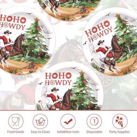 50 Pcs Christmas Cowboy Party Paper Plates - Grencian