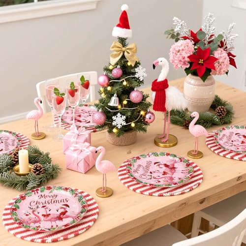 50 Pcs Christmas Flamingo Party Paper Plates - Grencian