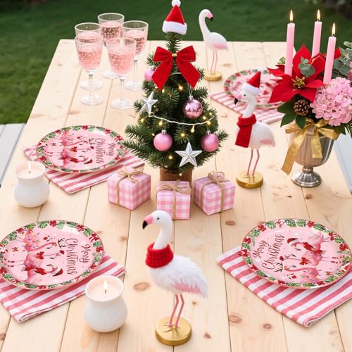 50 Pcs Christmas Flamingo Party Paper Plates - Grencian