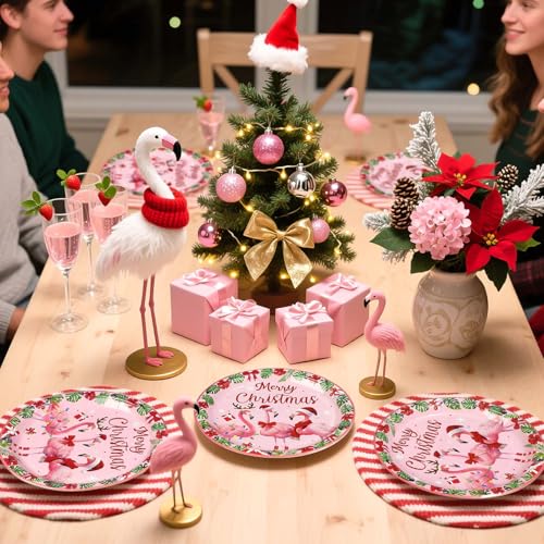 50 Pcs Christmas Flamingo Party Paper Plates - Grencian