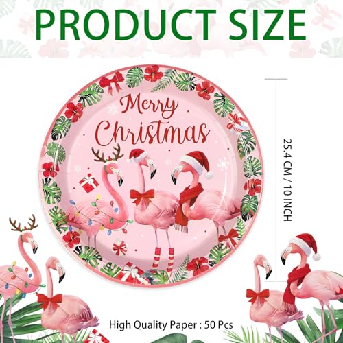 50 Pcs Christmas Flamingo Party Paper Plates - Grencian