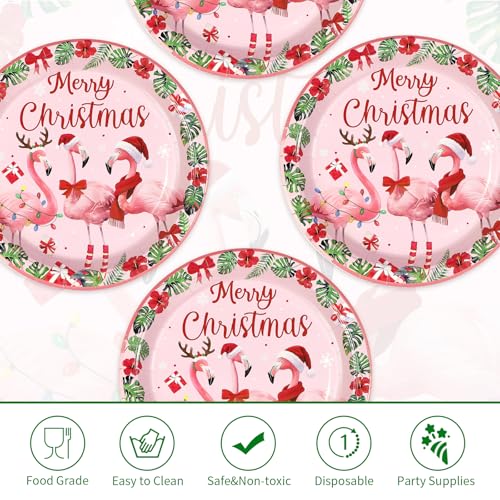 50 Pcs Christmas Flamingo Party Paper Plates - Grencian