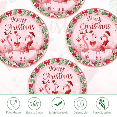50 Pcs Christmas Flamingo Party Paper Plates - Grencian