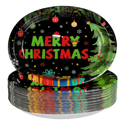 50Pcs Christmas Gift Oval Paper Plates - Grencian