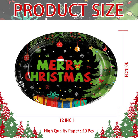 50Pcs Christmas Gift Oval Paper Plates - Grencian