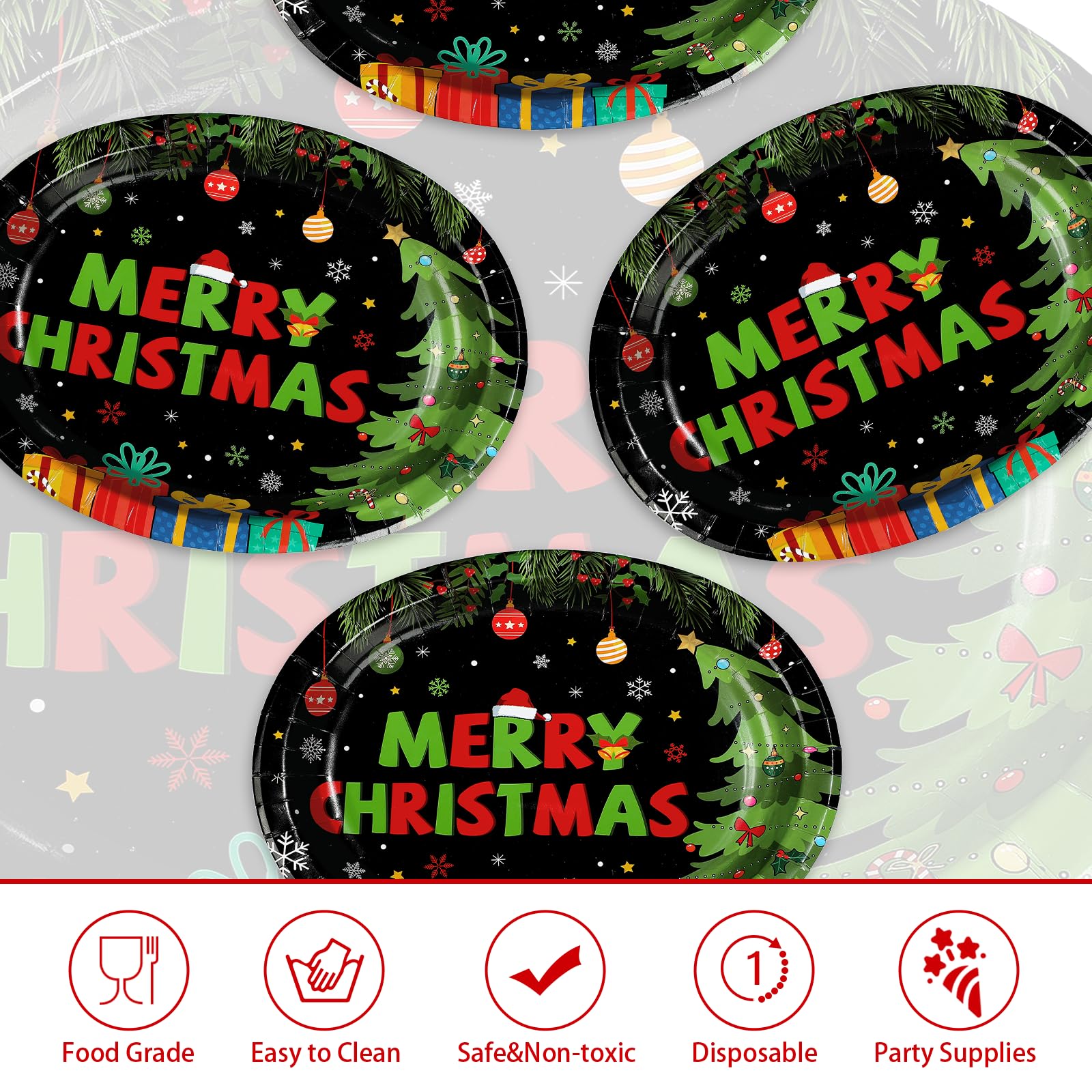 50Pcs Christmas Gift Oval Paper Plates - Grencian