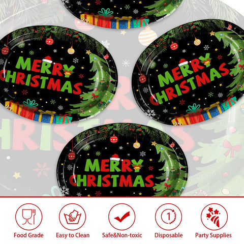 50Pcs Christmas Gift Oval Paper Plates - Grencian