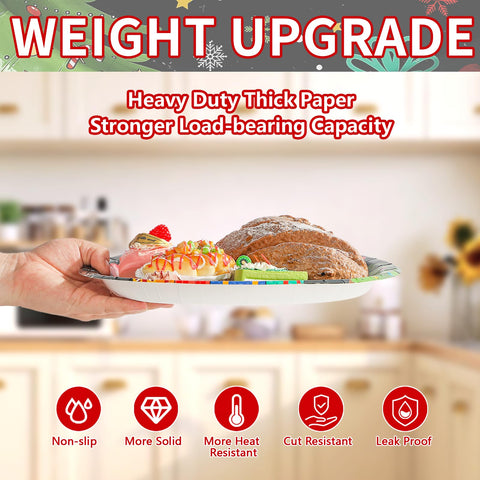 50Pcs Christmas Gift Oval Paper Plates - Grencian