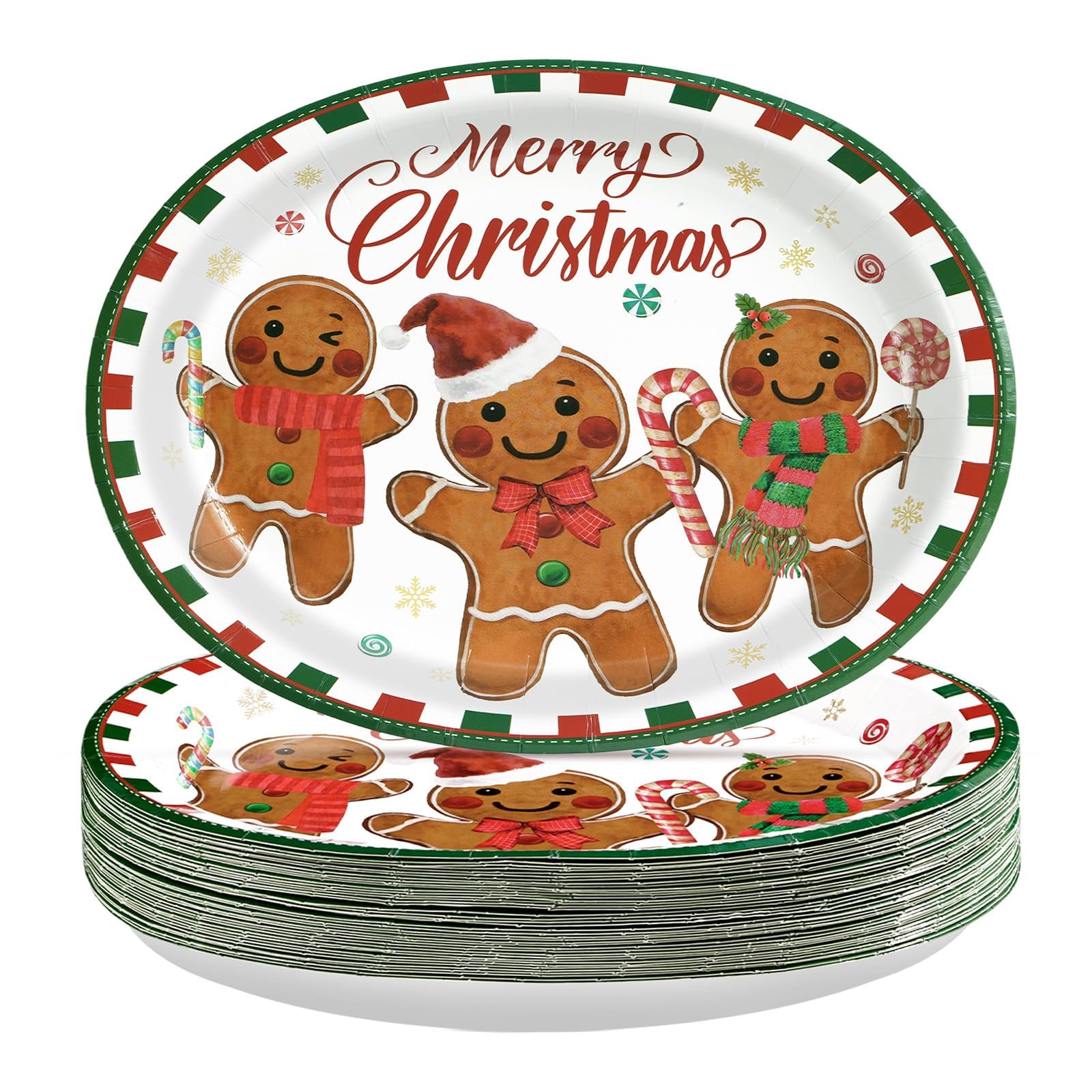 50 Pcs Christmas Gingerbread Man Oval Paper Plates - Grencian