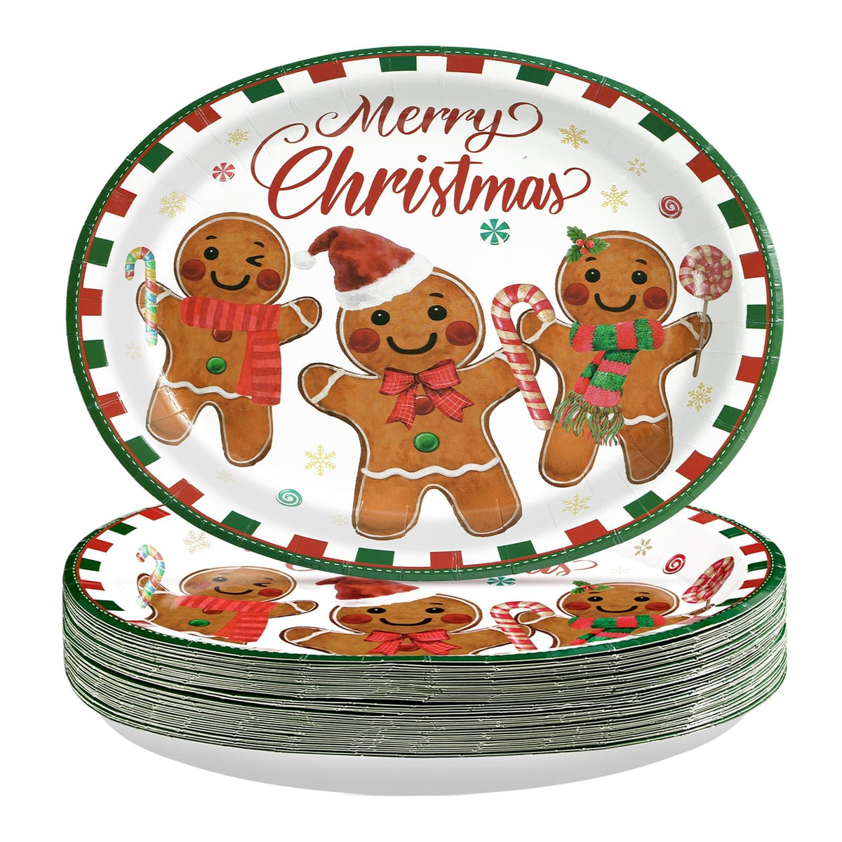 50 Pcs Christmas Gingerbread Man Oval Paper Plates - Grencian