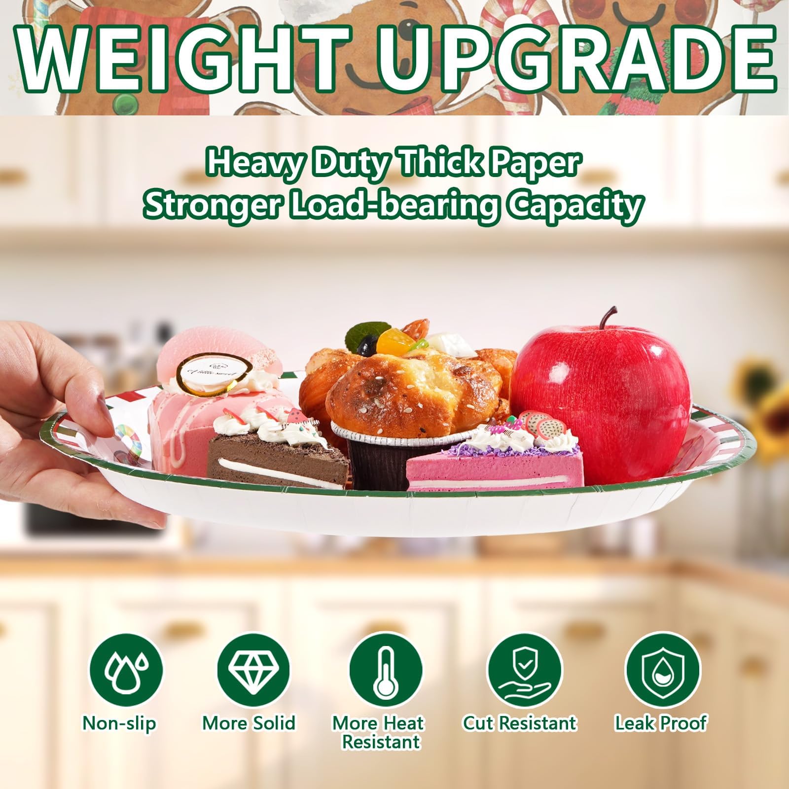 50 Pcs Christmas Gingerbread Man Oval Paper Plates - Grencian