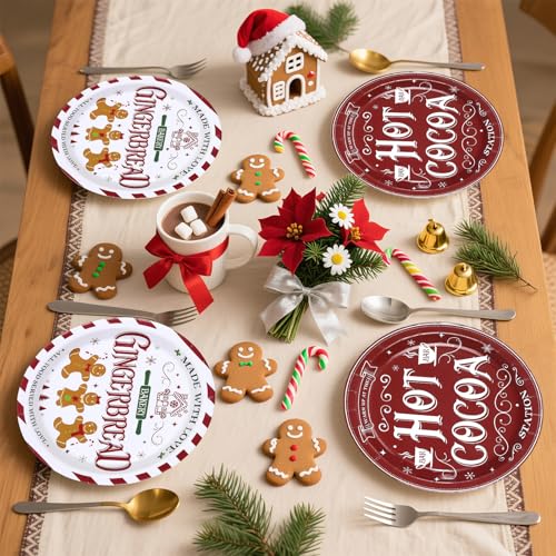 50 Pcs Christmas Gingerbread Party Paper Plates - Grencian