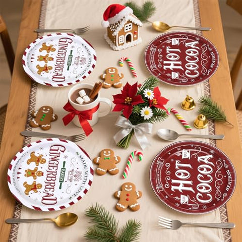 50 Pcs Christmas Gingerbread Party Paper Plates - Grencian