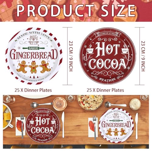 50 Pcs Christmas Gingerbread Party Paper Plates - Grencian