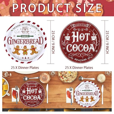 50 Pcs Christmas Gingerbread Party Paper Plates - Grencian