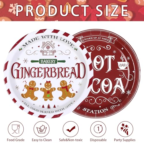 50 Pcs Christmas Gingerbread Party Paper Plates - Grencian
