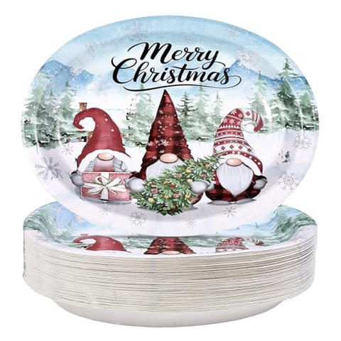 50Pcs Christmas Gnome Oval Paper Plates