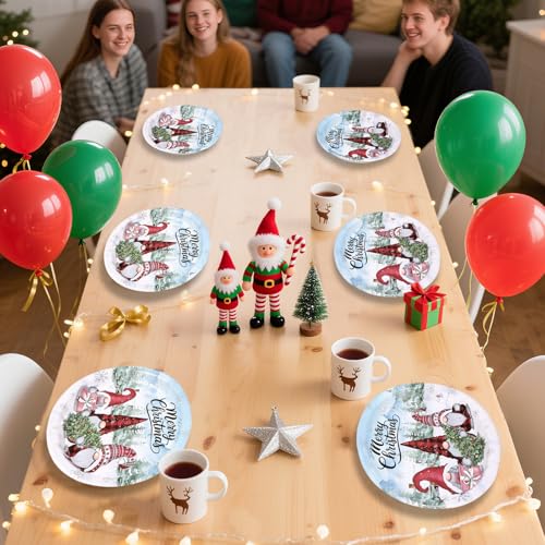 50Pcs Christmas Gnome Oval Paper Plates