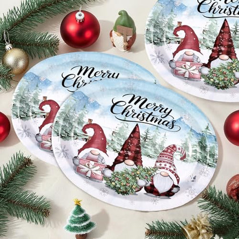50Pcs Christmas Gnome Oval Paper Plates