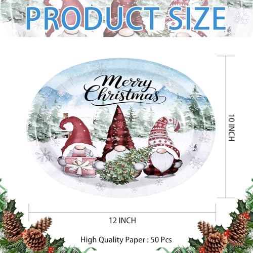 50Pcs Christmas Gnome Oval Paper Plates