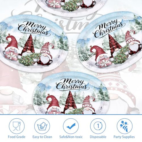 50Pcs Christmas Gnome Oval Paper Plates