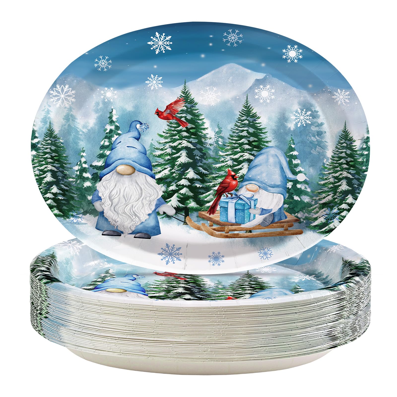 50 Pcs Christmas Gnomes Oval Paper Plates - Grencian