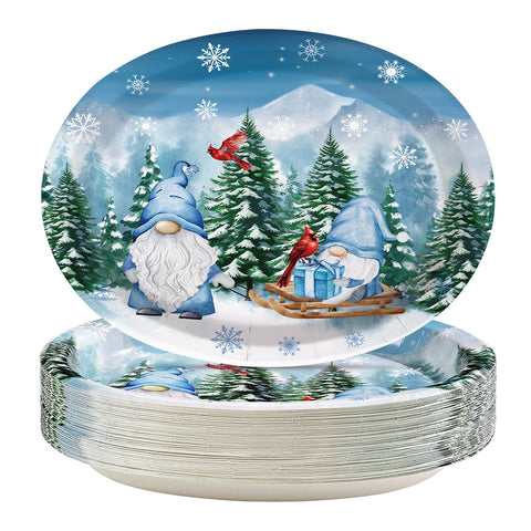 50 Pcs Christmas Gnomes Oval Paper Plates - Grencian