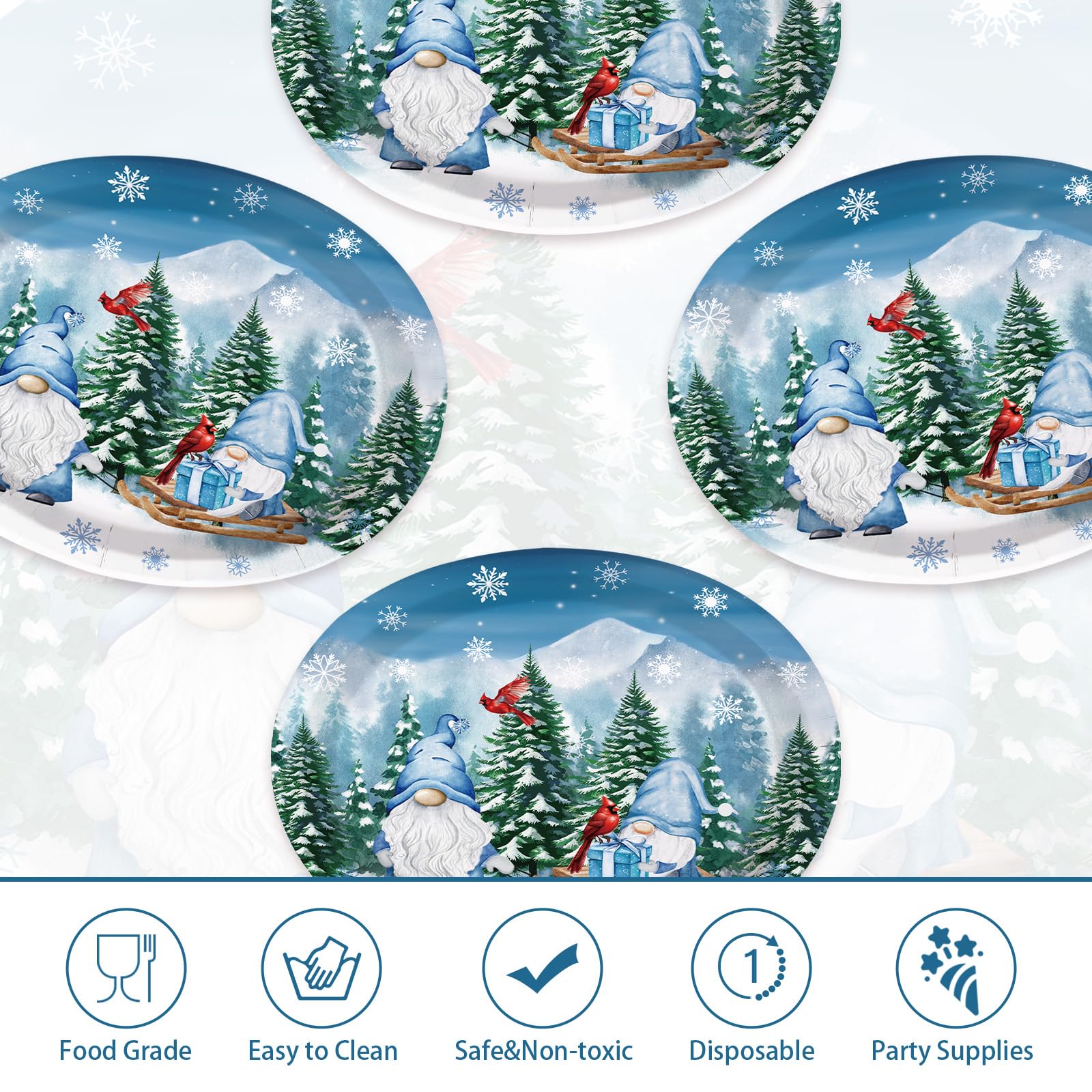 50 Pcs Christmas Gnomes Oval Paper Plates - Grencian
