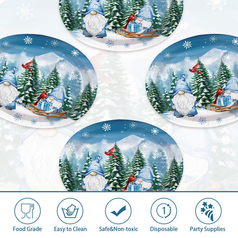 50 Pcs Christmas Gnomes Oval Paper Plates - Grencian