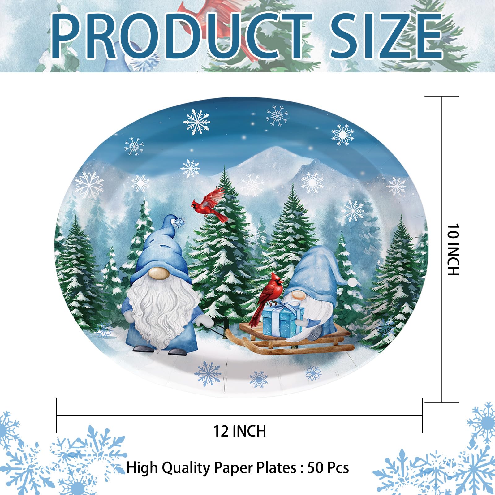 50 Pcs Christmas Gnomes Oval Paper Plates - Grencian