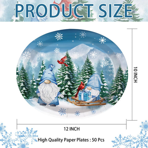 50 Pcs Christmas Gnomes Oval Paper Plates - Grencian