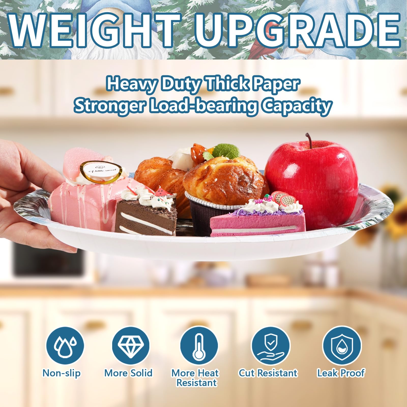 50 Pcs Christmas Gnomes Oval Paper Plates - Grencian