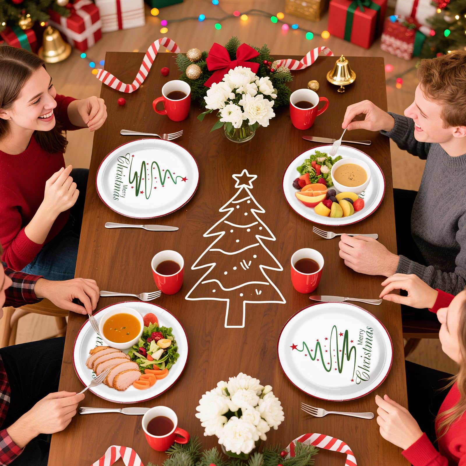 50 Pcs Christmas Green Tree Party Paper Plates - Grencian