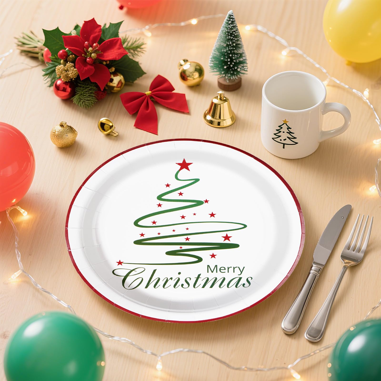 50 Pcs Christmas Green Tree Party Paper Plates - Grencian