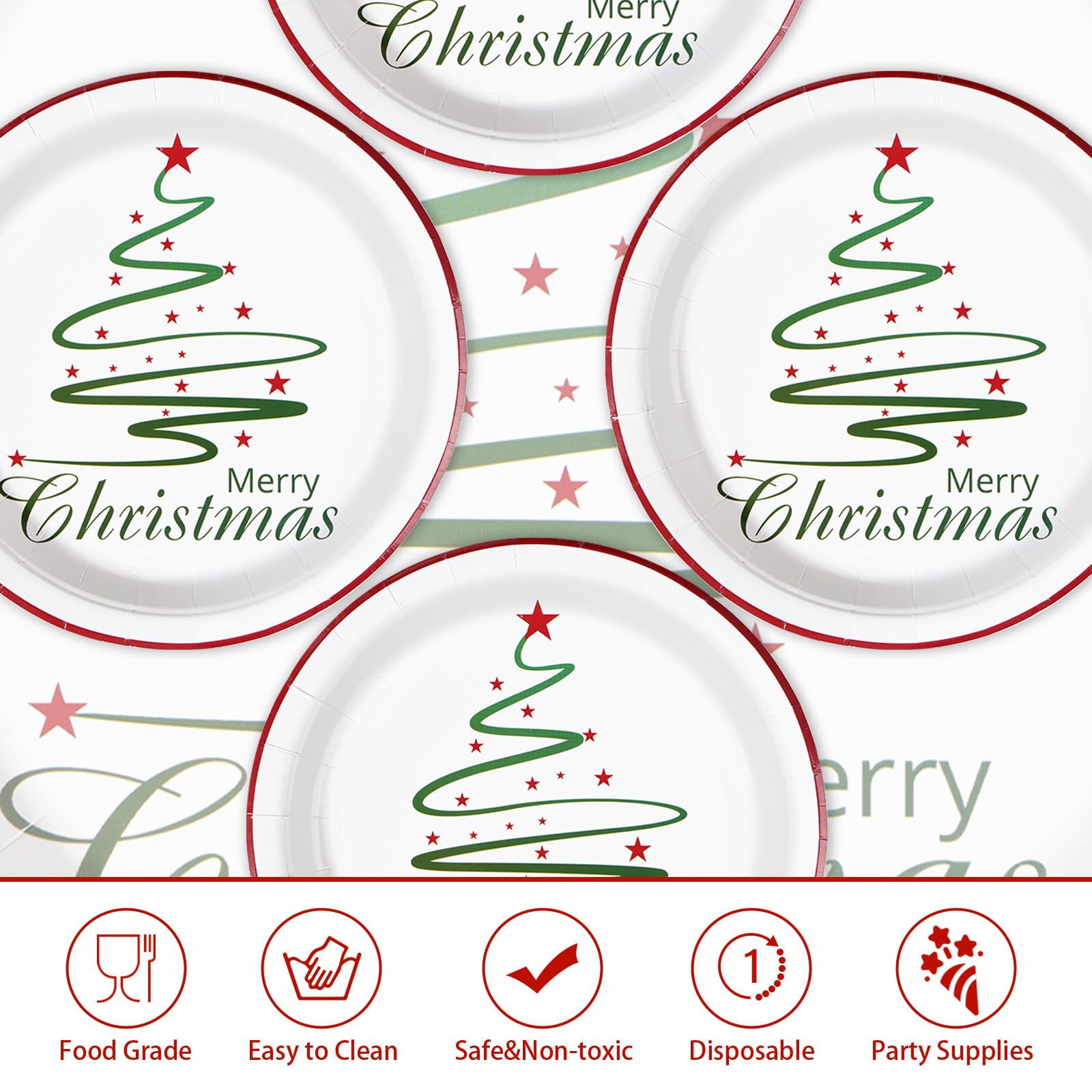 50 Pcs Christmas Green Tree Party Paper Plates - Grencian