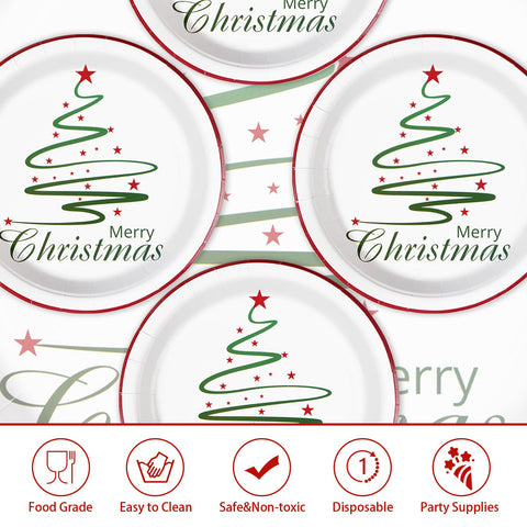 50 Pcs Christmas Green Tree Party Paper Plates - Grencian