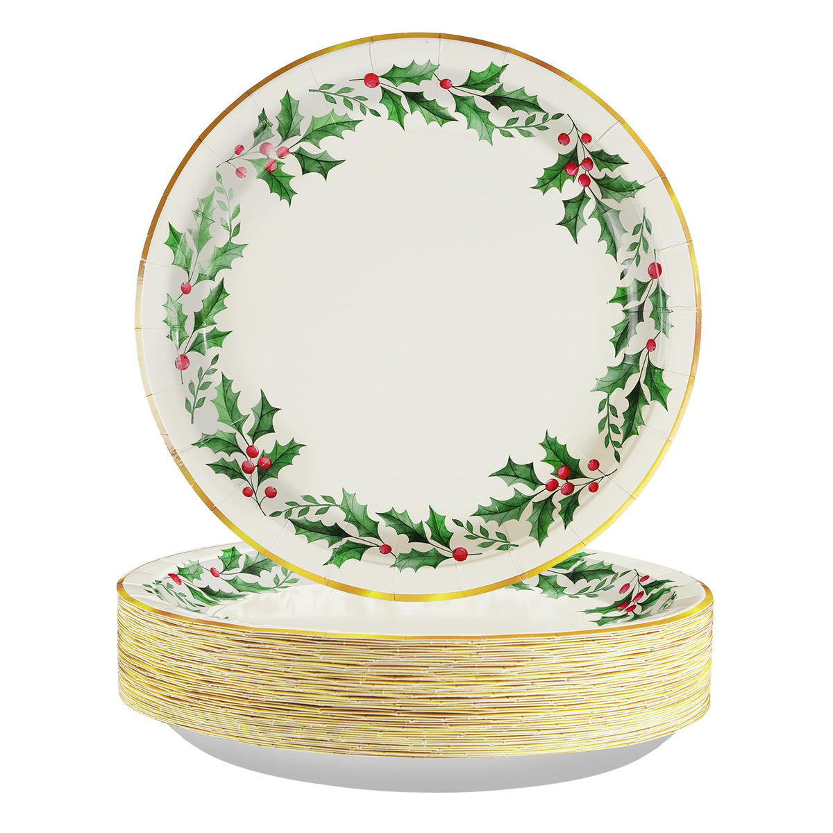 50 Pcs Christmas Holly Leaf Party Paper Plates - Grencian