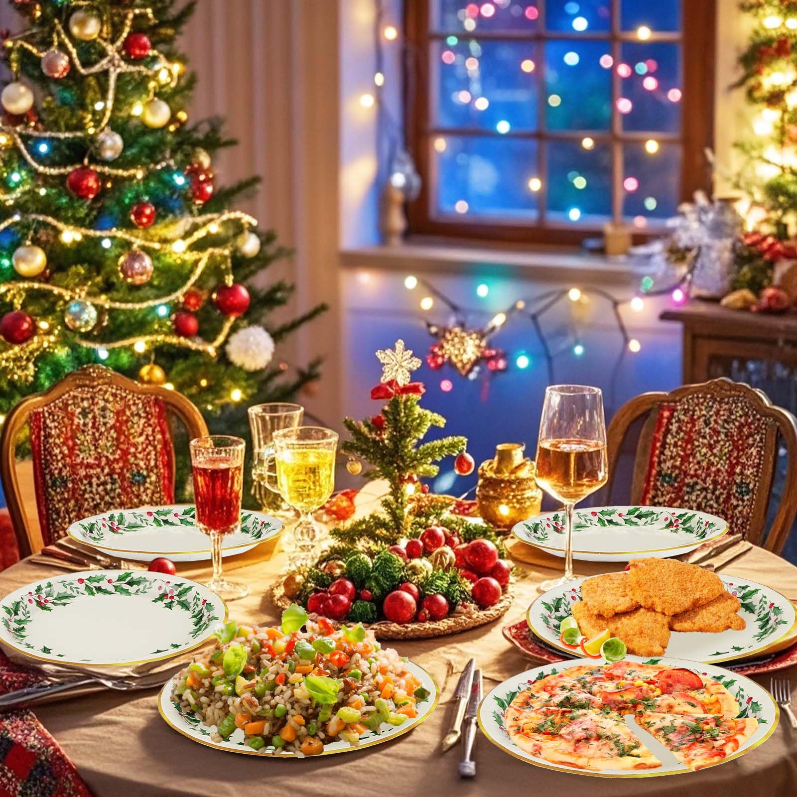 50 Pcs Christmas Holly Leaf Party Paper Plates - Grencian