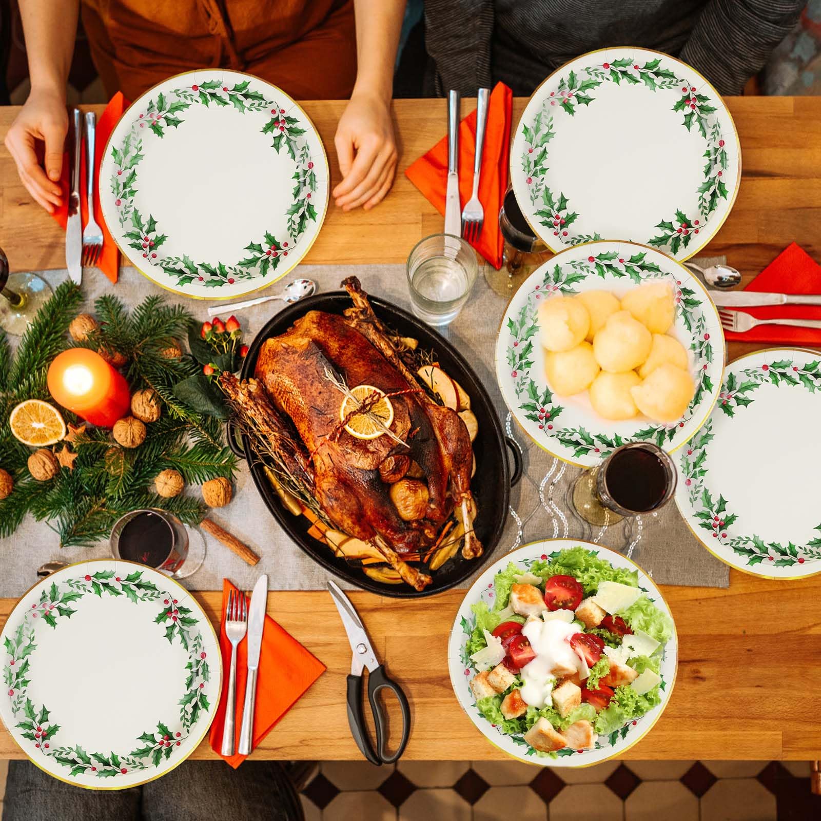 50 Pcs Christmas Holly Leaf Party Paper Plates - Grencian
