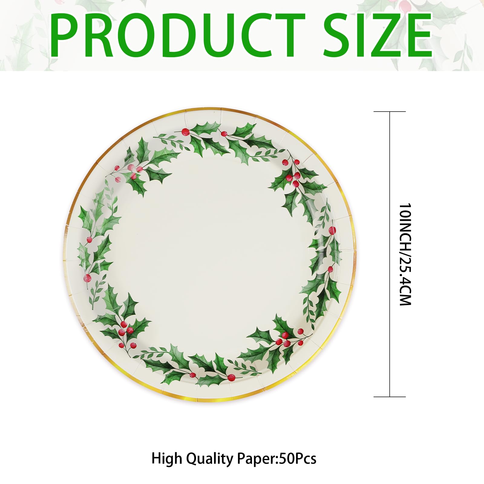 50 Pcs Christmas Holly Leaf Party Paper Plates - Grencian