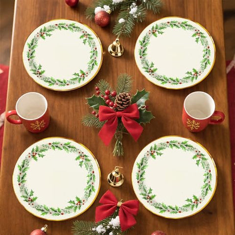 50 Pcs Christmas Holly Leaves Party Paper Plates