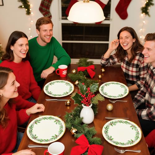 50 Pcs Christmas Holly Leaves Party Paper Plates