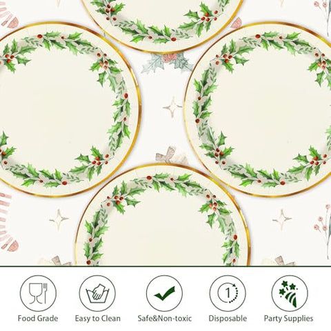 50 Pcs Christmas Holly Leaves Party Paper Plates