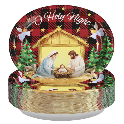 50 Pcs Christmas Jesus Oval Paper Plates - Grencian