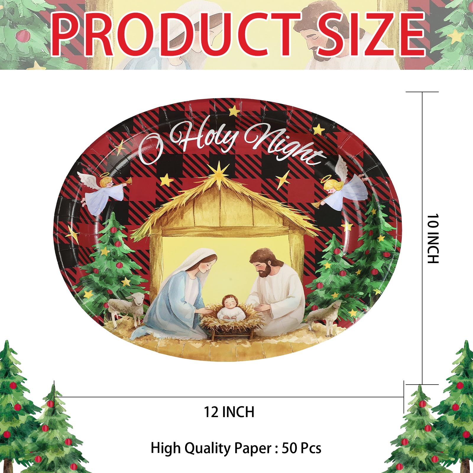 50 Pcs Christmas Jesus Oval Paper Plates - Grencian