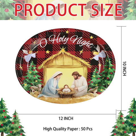 50 Pcs Christmas Jesus Oval Paper Plates - Grencian