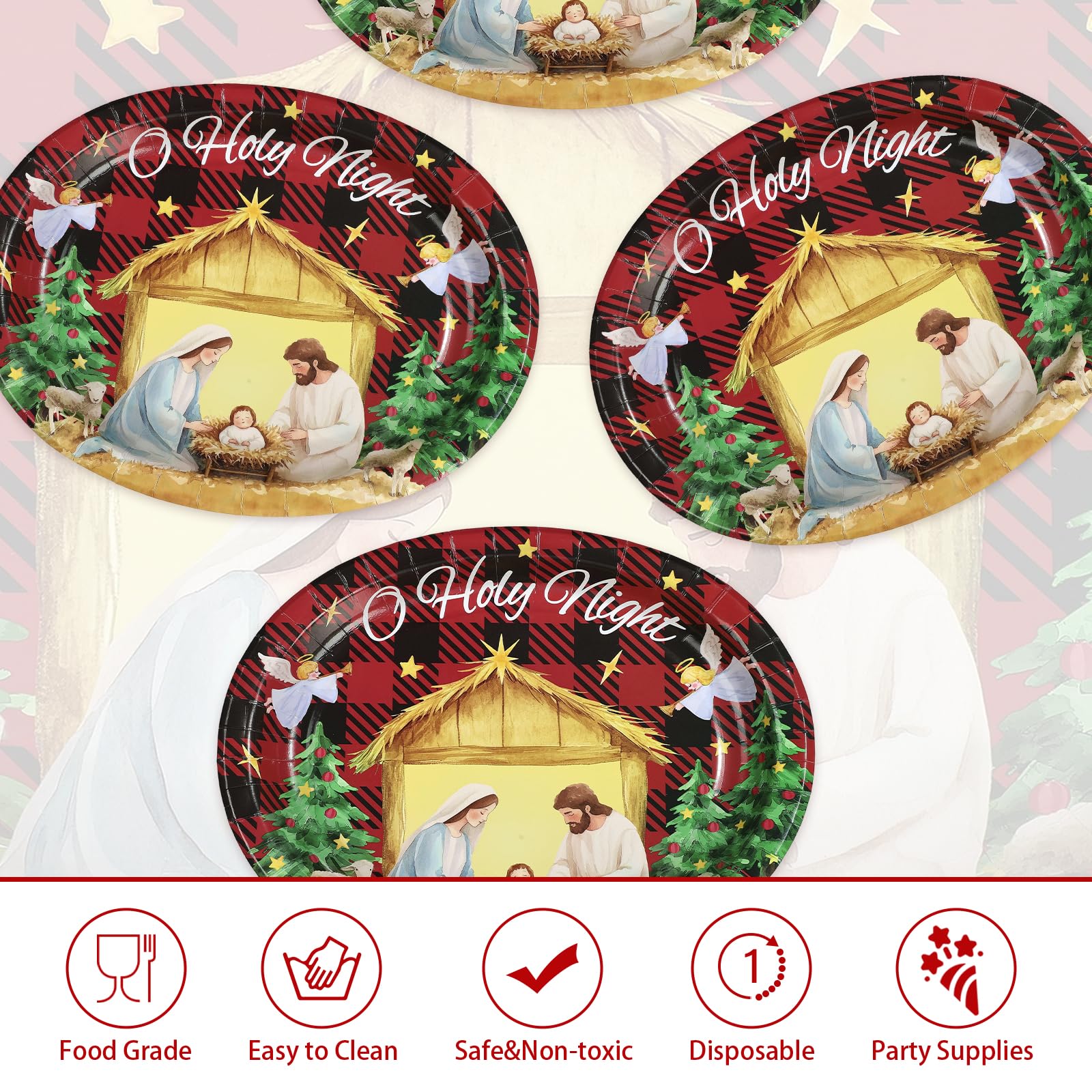 50 Pcs Christmas Jesus Oval Paper Plates - Grencian