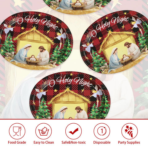 50 Pcs Christmas Jesus Oval Paper Plates - Grencian